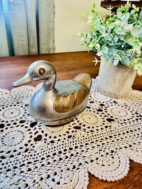 Vintage pewter and brass Metal Duck Figurine